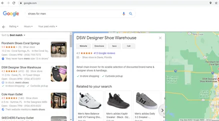Integration with Google Local Search screen - Google online store 